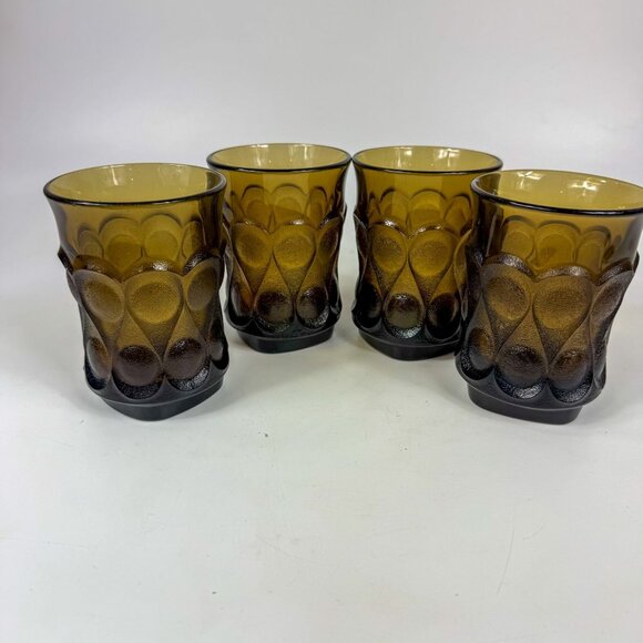 Noritake Spotlight Walnut Brown Water Flat Tumblers Textured MCM Set Of 4 - Picture 5 of 5
